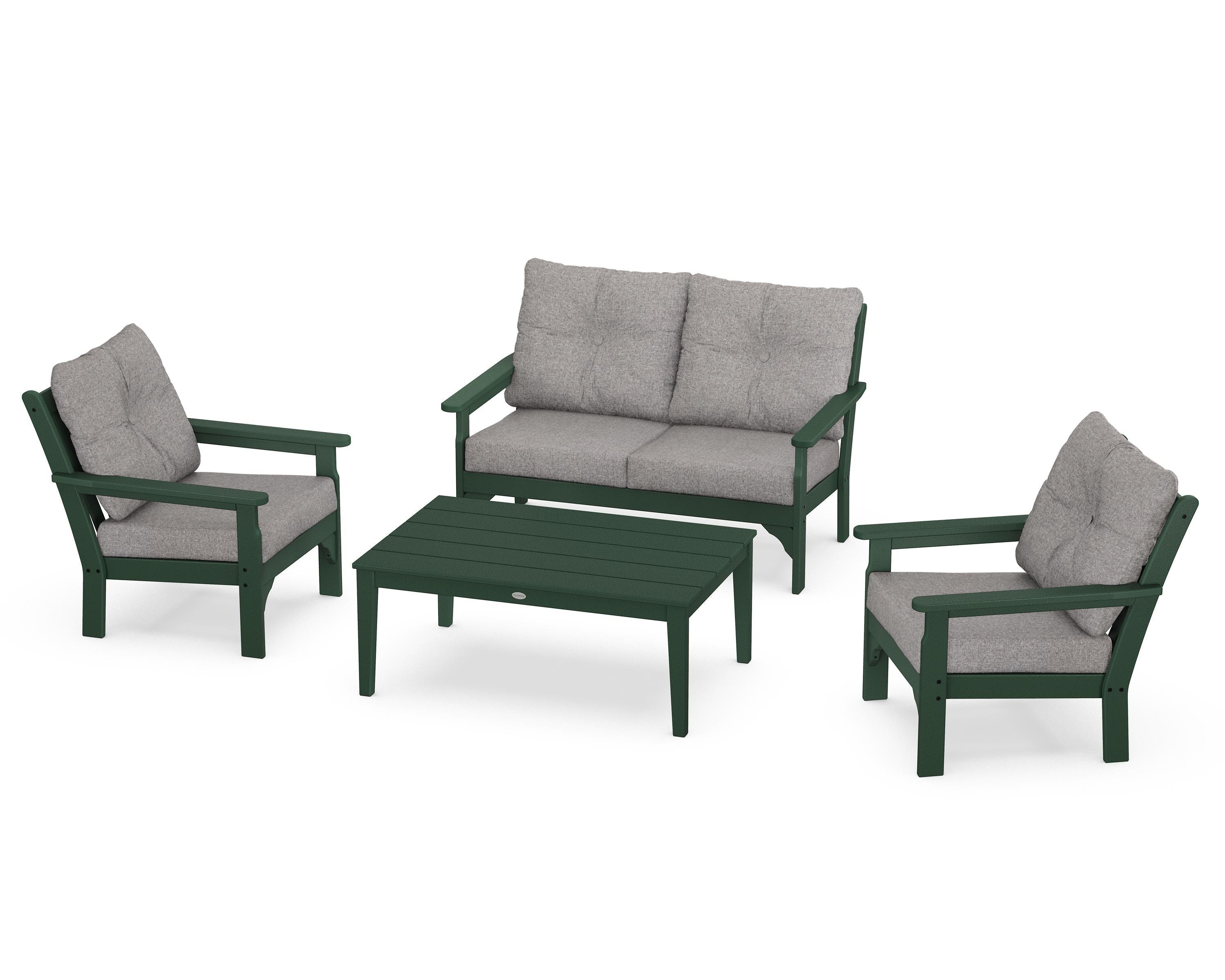 POLYWOOD® Vineyard 4-Piece Deep Seating Set in Green / Grey Mist