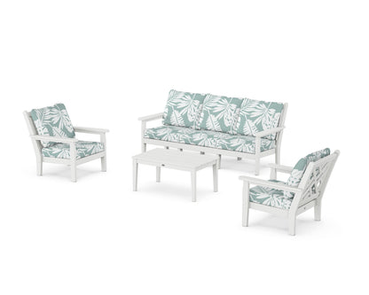 POLYWOOD® Chippendale 4-Piece Deep Seating Set with Sofa in White / Leaf Glacier Spa