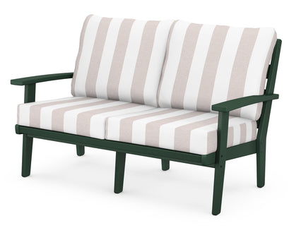 POLYWOOD® Grant Park Deep Seating Loveseat in Green / Cabana Stripe Dune Burlap