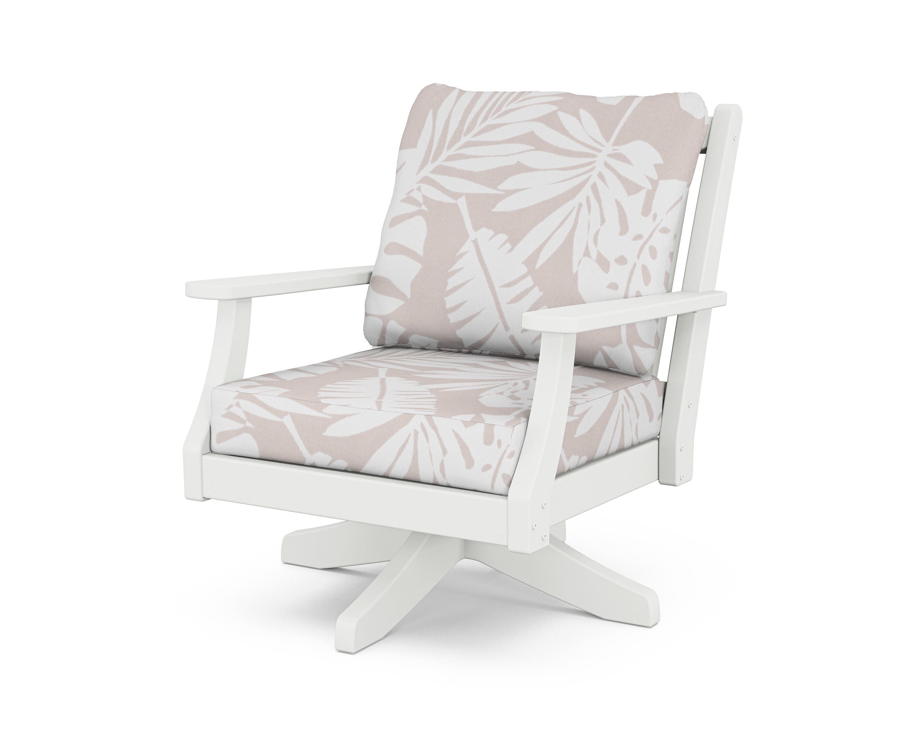 Country Living Wovendale Deep Seating Swivel Chair in White / Leaf Dune Burlap