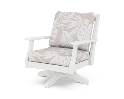 Country Living Wovendale Deep Seating Swivel Chair in White / Leaf Dune Burlap
