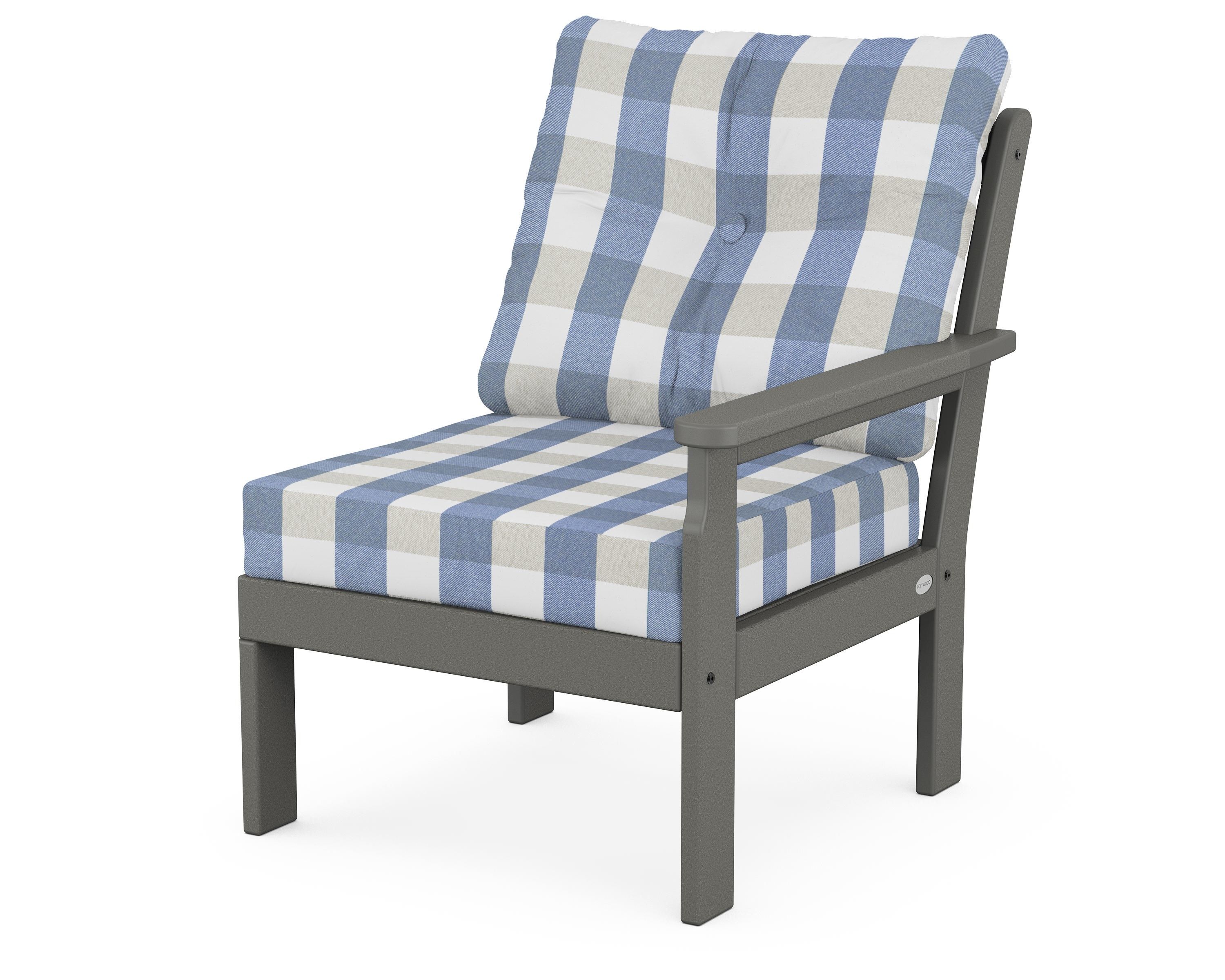 POLYWOOD® Vineyard Modular Right Arm Chair in Slate Grey / Buffalo Plaid Sky Blue