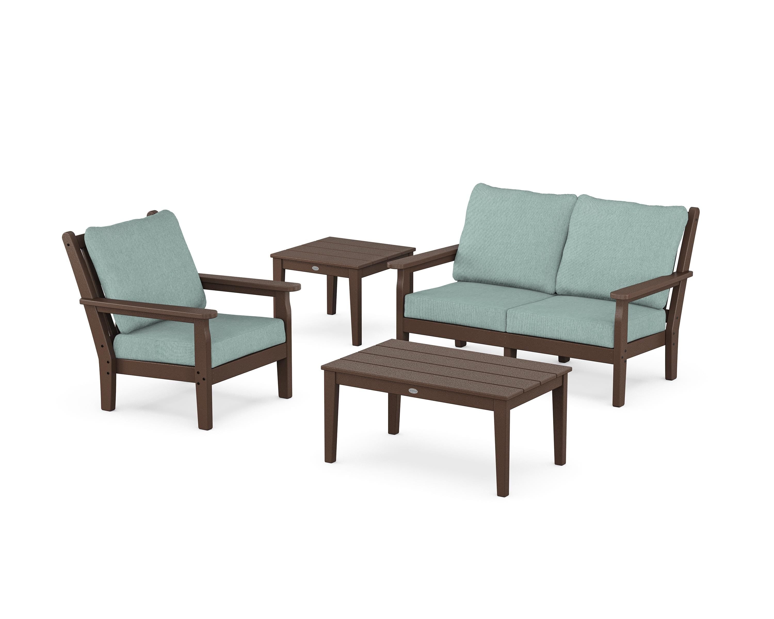 POLYWOOD® Chippendale 4-Piece Deep Seating Set in Mahogany / Glacier Spa