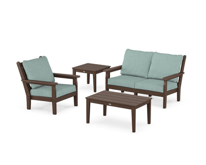 POLYWOOD® Chippendale 4-Piece Deep Seating Set in Mahogany / Glacier Spa