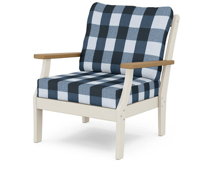 POLYWOOD® Braxton Deep Seating Chair in Sand / Natural / Buffalo Plaid Marine Indigo