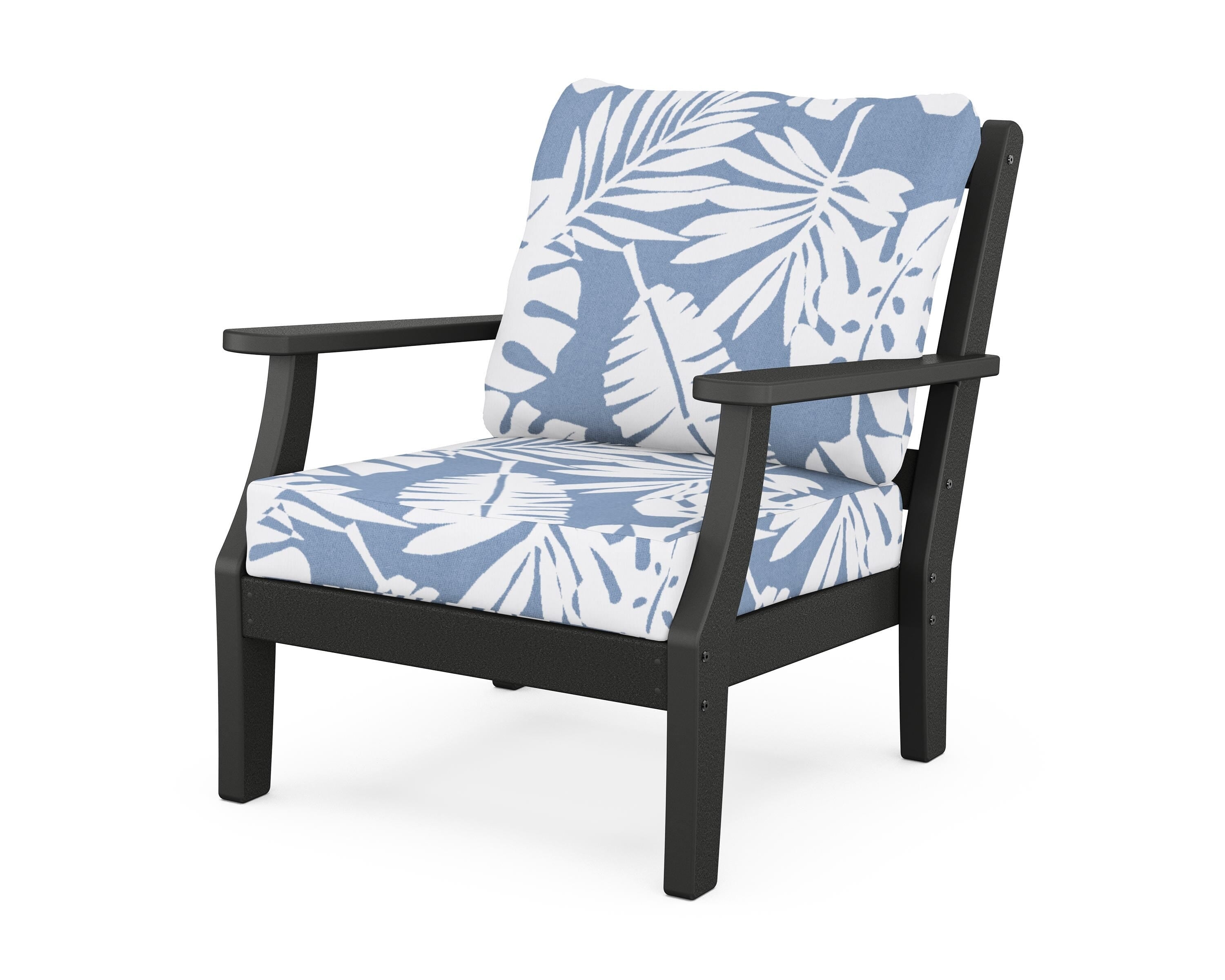Martha Stewart by POLYWOOD® Chinoiserie Deep Seating Chair in Black / Leaf Sky Blue