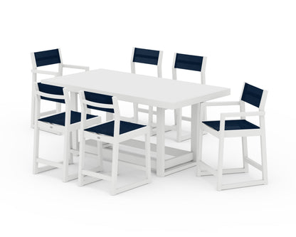 POLYWOOD® EDGE Sling 7-Piece Counter Table Set in White / Navy Blue Sling