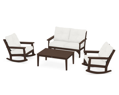 POLYWOOD® Vineyard 4-Piece Deep Seating Rocking Chair Set in Mahogany / Natural Linen