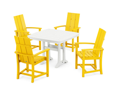 POLYWOOD® Modern Adirondack 5-Piece Dining Set with Trestle Legs in Lemon / White