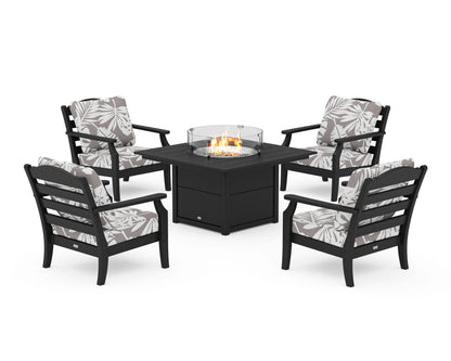 Draper James™ by  POLYWOOD® Savannah 5-Piece Deep Seating Set with Fire Pit Table in Black / Leaf Grey Mist