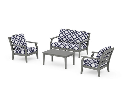 Draper James™ by  POLYWOOD® Savannah 4-Piece Deep Seating Set with Loveseat in Slate Grey / Trellis Navy