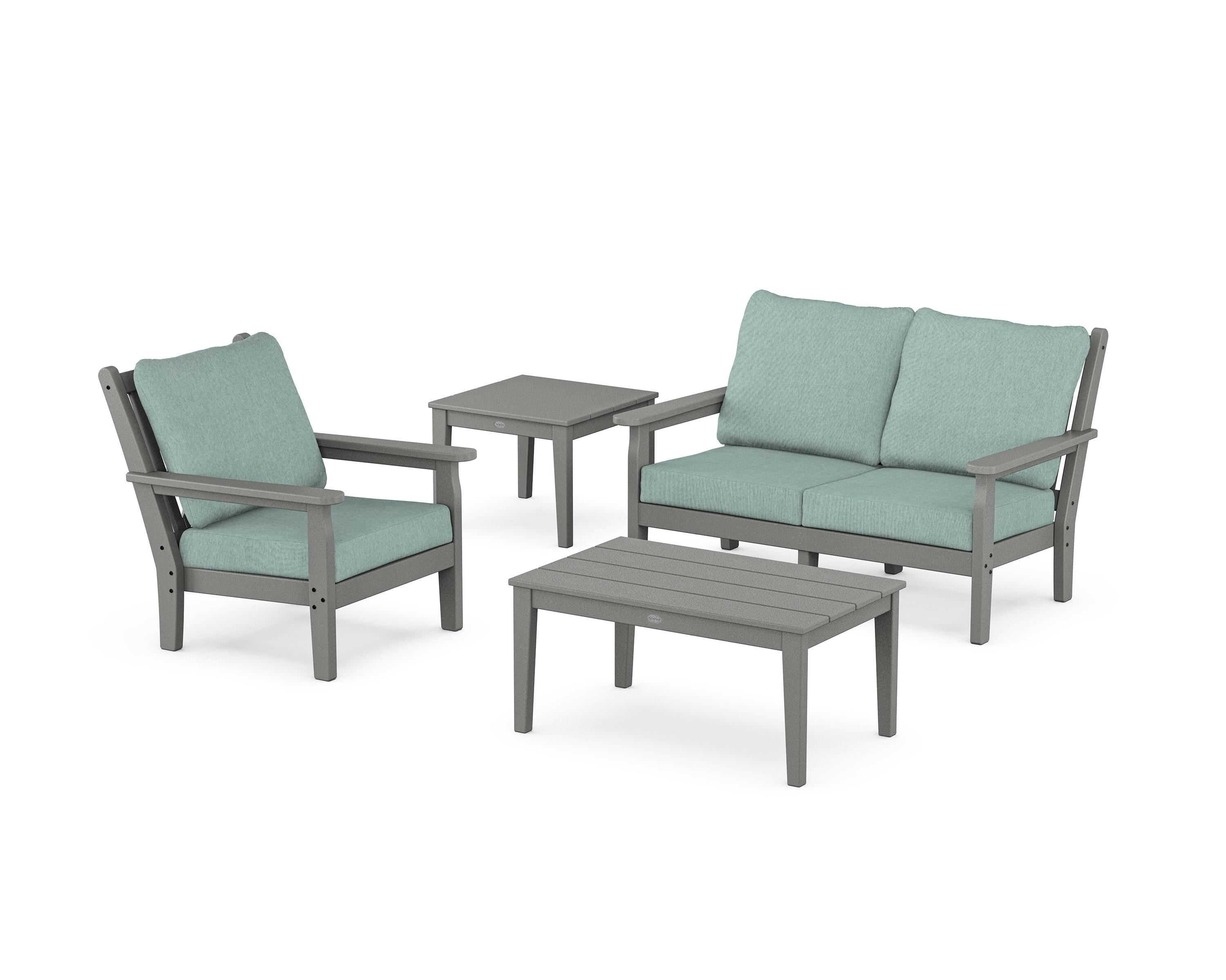 POLYWOOD® Chippendale 4-Piece Deep Seating Set in Slate Grey / Glacier Spa