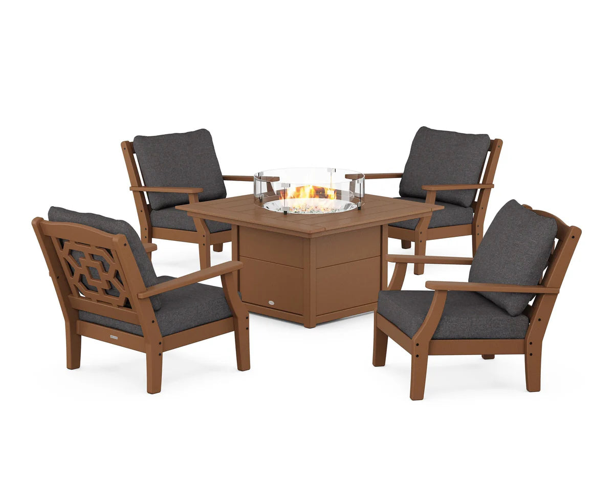 Chinoiserie 5-Piece Deep Seating Set with Fire Pit Table