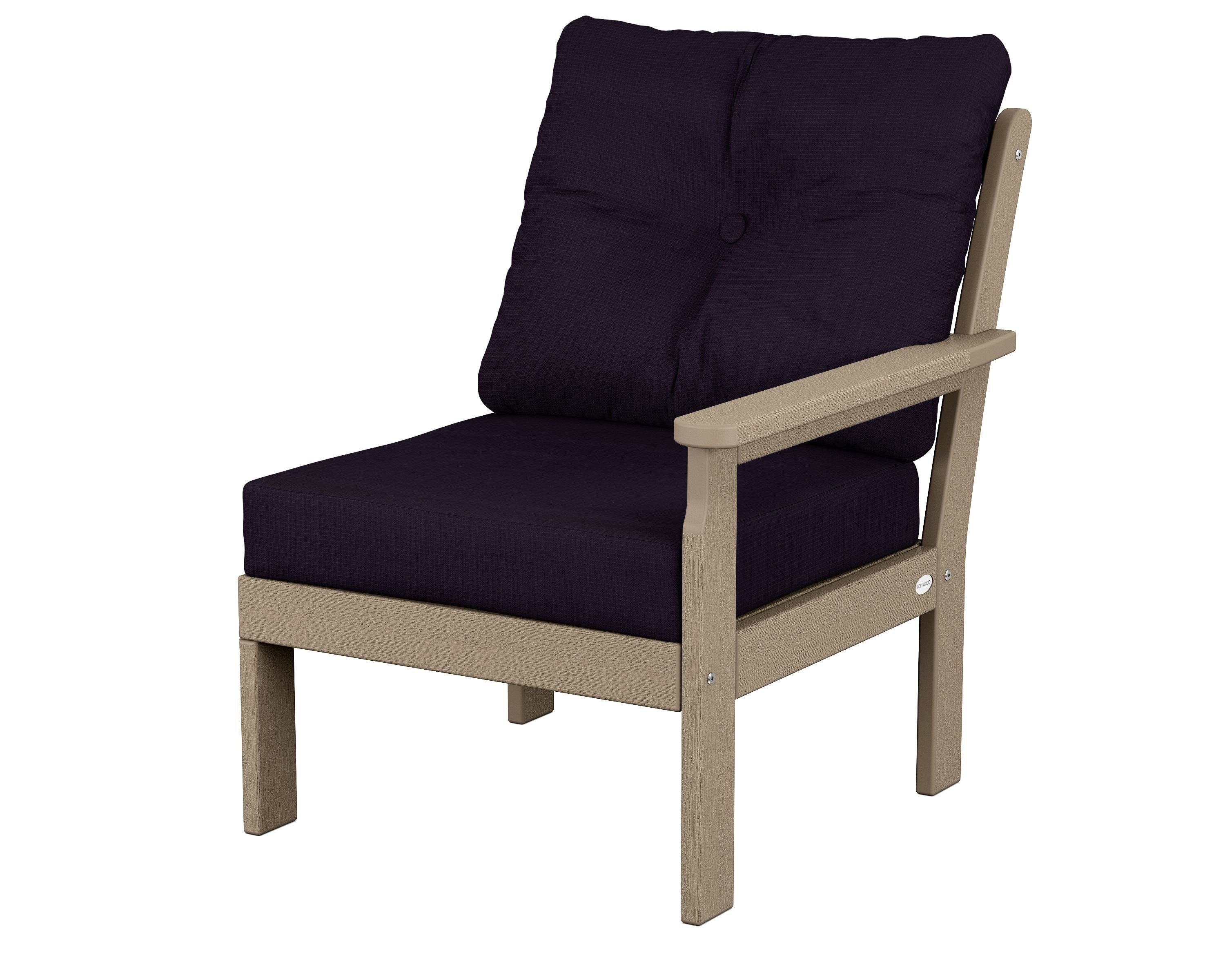 POLYWOOD® Vineyard Modular Right Arm Chair in Vintage Sahara / Navy Linen