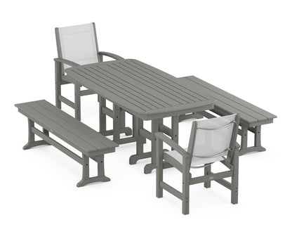 POLYWOOD® Coastal 5-Piece Dining Set in Slate Grey / White Sling