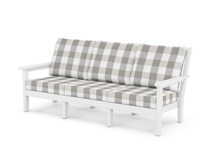 POLYWOOD® Chippendale Deep Seating Sofa in White / Buffalo Plaid Grey Mist