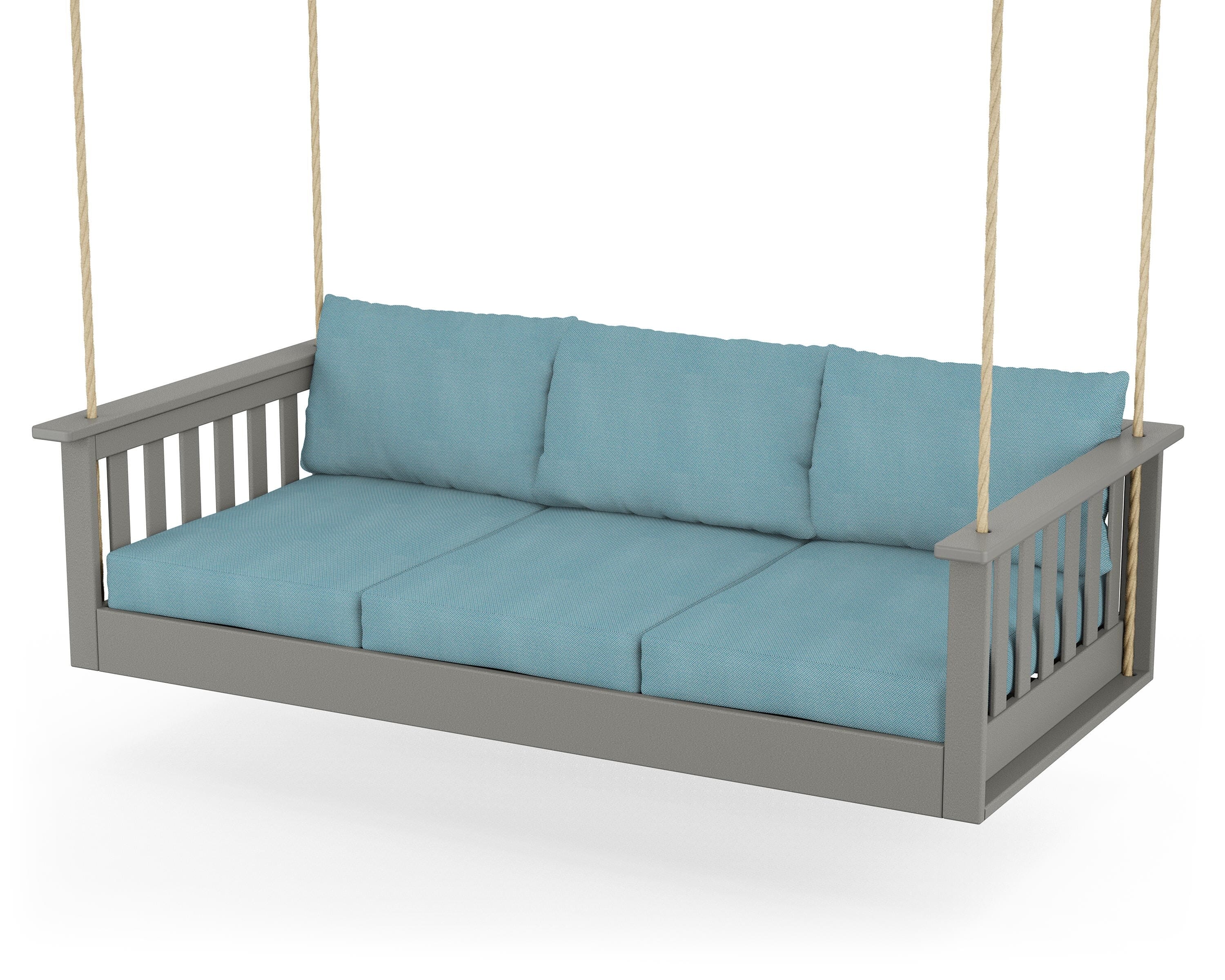 POLYWOOD® Vineyard Daybed Swing in Slate Grey / Lattice Sky Blue