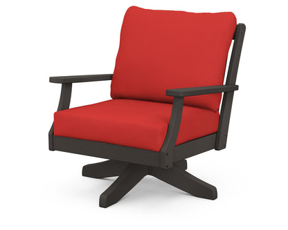 POLYWOOD® Braxton Deep Seating Swivel Chair in Vintage Coffee / Crimson Linen