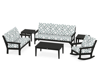 POLYWOOD® Vineyard 6-Piece Deep Seating Set in Black / Trellis Glacier Spa