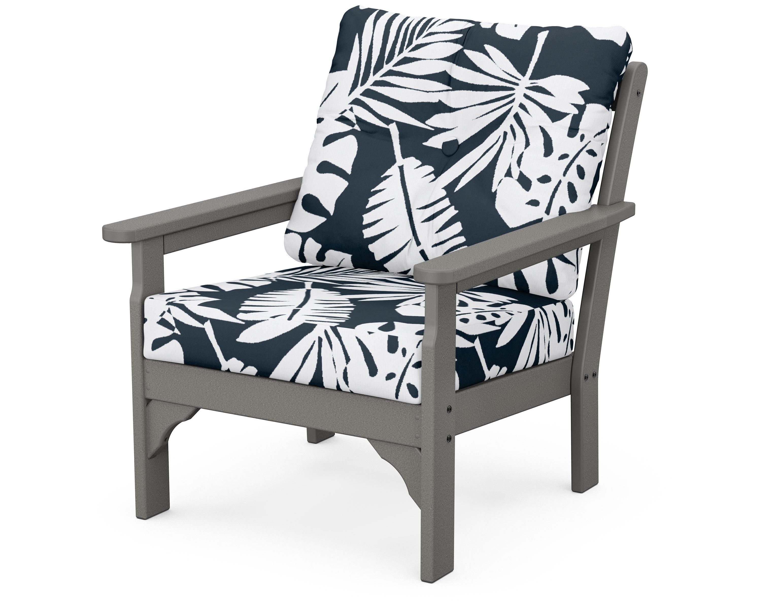 POLYWOOD® Vineyard Deep Seating Chair in Slate Grey / Leaf Marine Indigo