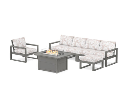 POLYWOOD® EDGE Sectional Lounge and Fire Pit Set in Slate Grey / Leaf Dune Burlap