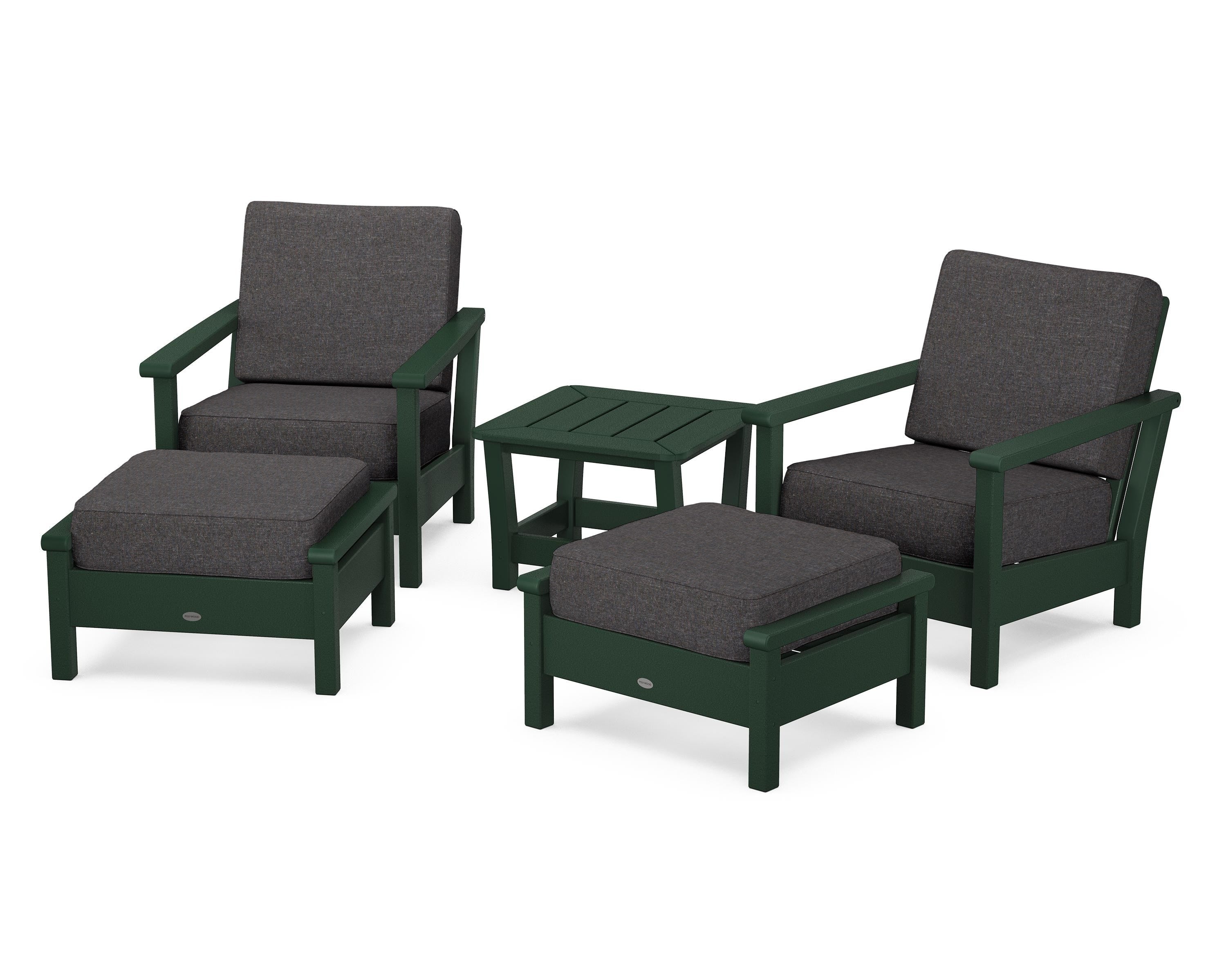 POLYWOOD® Harbour 5-Piece Deep Seating Chair Set in Green / Ash Charcoal