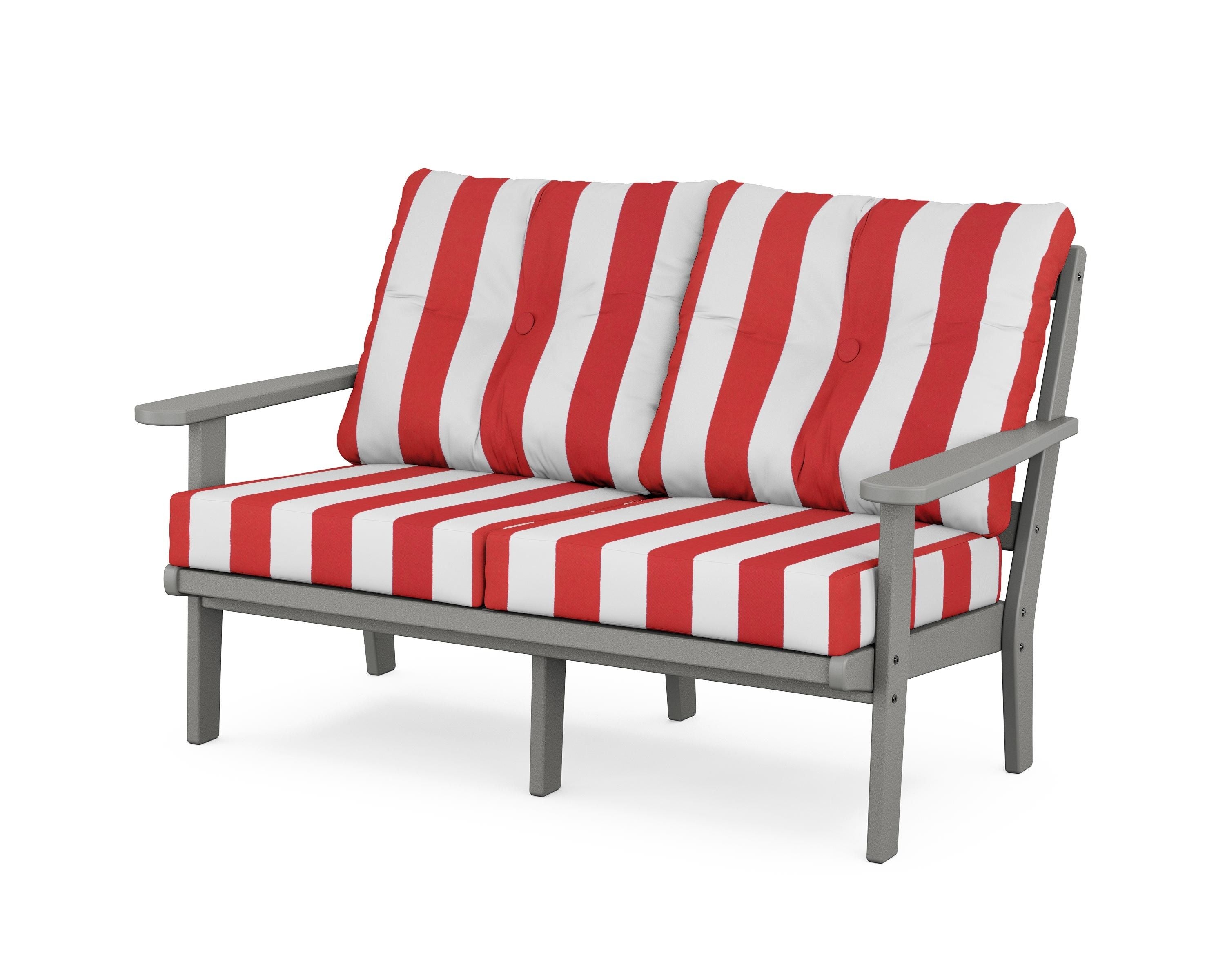 POLYWOOD® Mission Deep Seating Loveseat in Slate Grey / Cabana Stripe Crimson