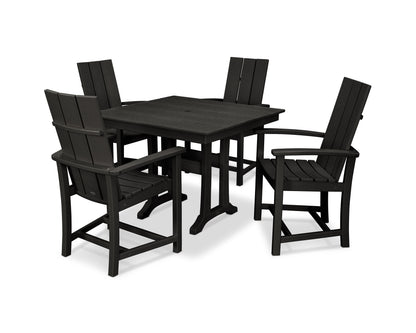 POLYWOOD® Modern Adirondack 5-Piece Farmhouse Trestle Dining Set in Black