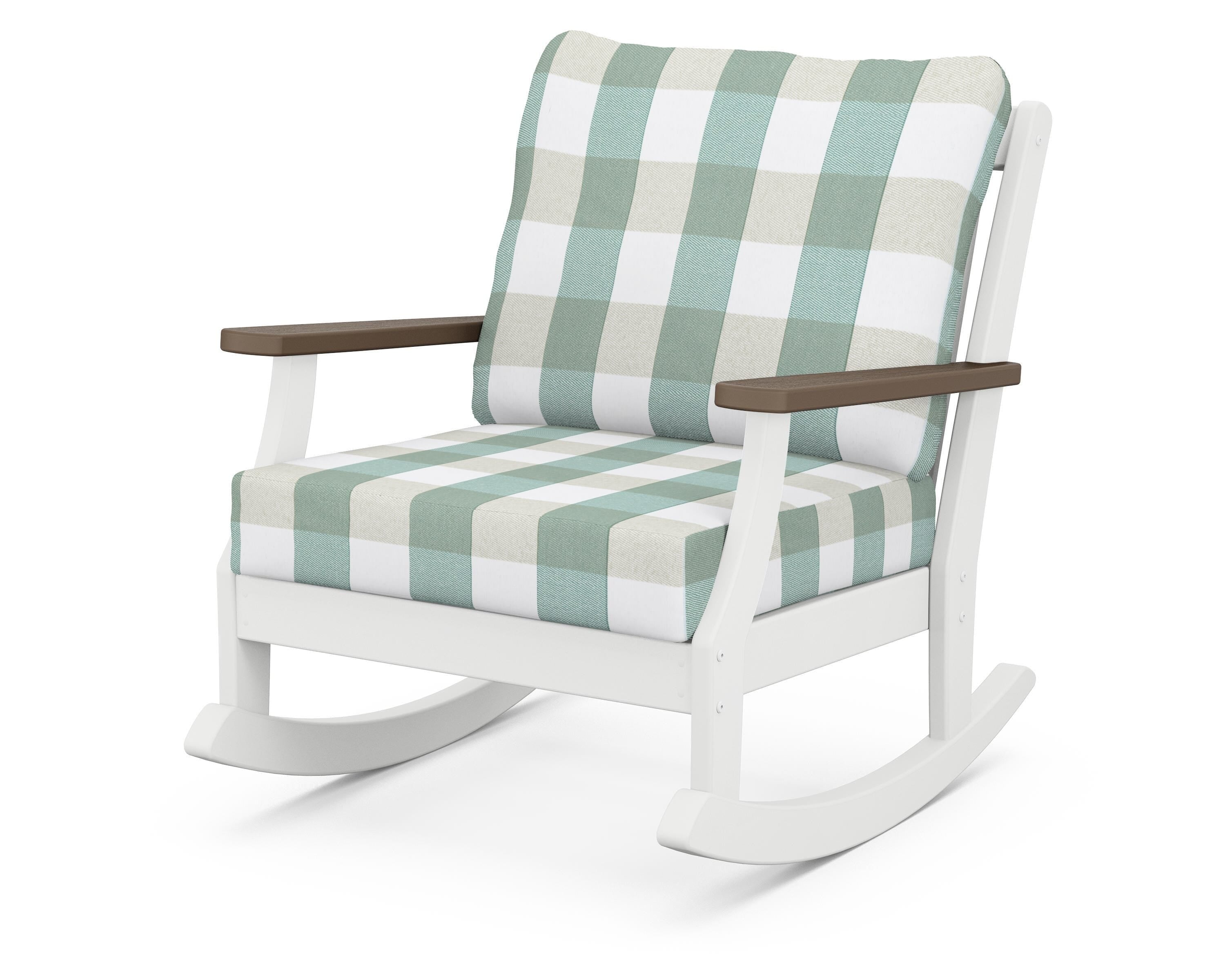 POLYWOOD® Braxton Deep Seating Rocking Chair in White / Kona / Buffalo Plaid Glacier Spa