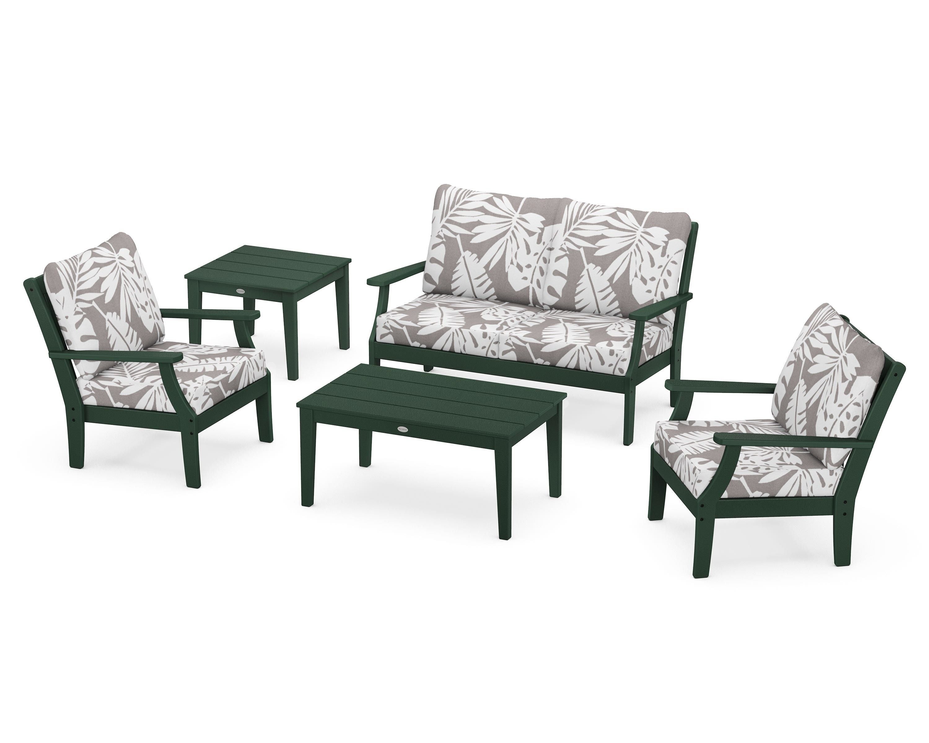 POLYWOOD® Braxton 5-Piece Deep Seating Set in Green / Leaf Grey Mist