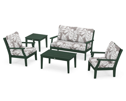 POLYWOOD® Braxton 5-Piece Deep Seating Set in Green / Leaf Grey Mist