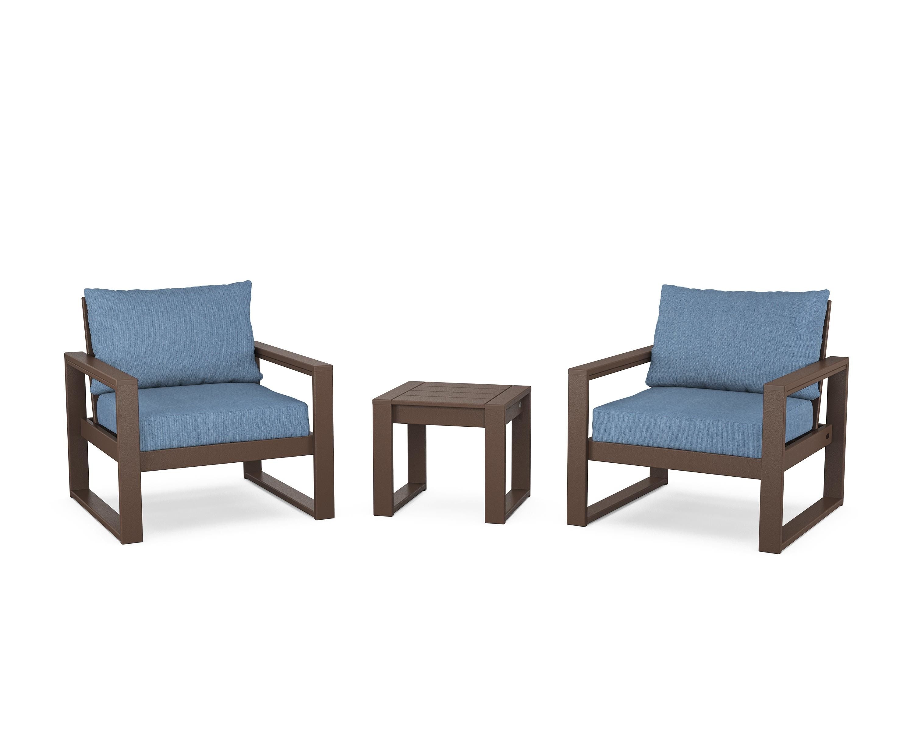 POLYWOOD® EDGE Sectional 3-Piece Deep Seating Set in Mahogany / Sky Blue