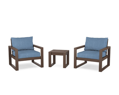 POLYWOOD® EDGE Sectional 3-Piece Deep Seating Set in Mahogany / Sky Blue