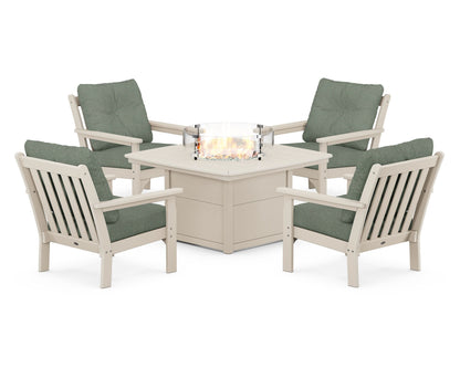 POLYWOOD® Vineyard 5-Piece Conversation Set with Fire Pit Table in Sand / Cast Sage