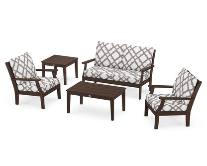 POLYWOOD® Braxton 5-Piece Deep Seating Set in Mahogany / Trellis Grey Mist