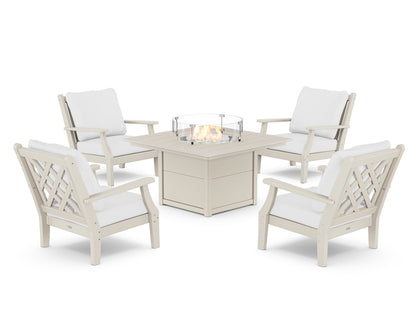 Country Living Wovendale 5-Piece Deep Seating Set with Fire Pit Table in Sand / Natural
