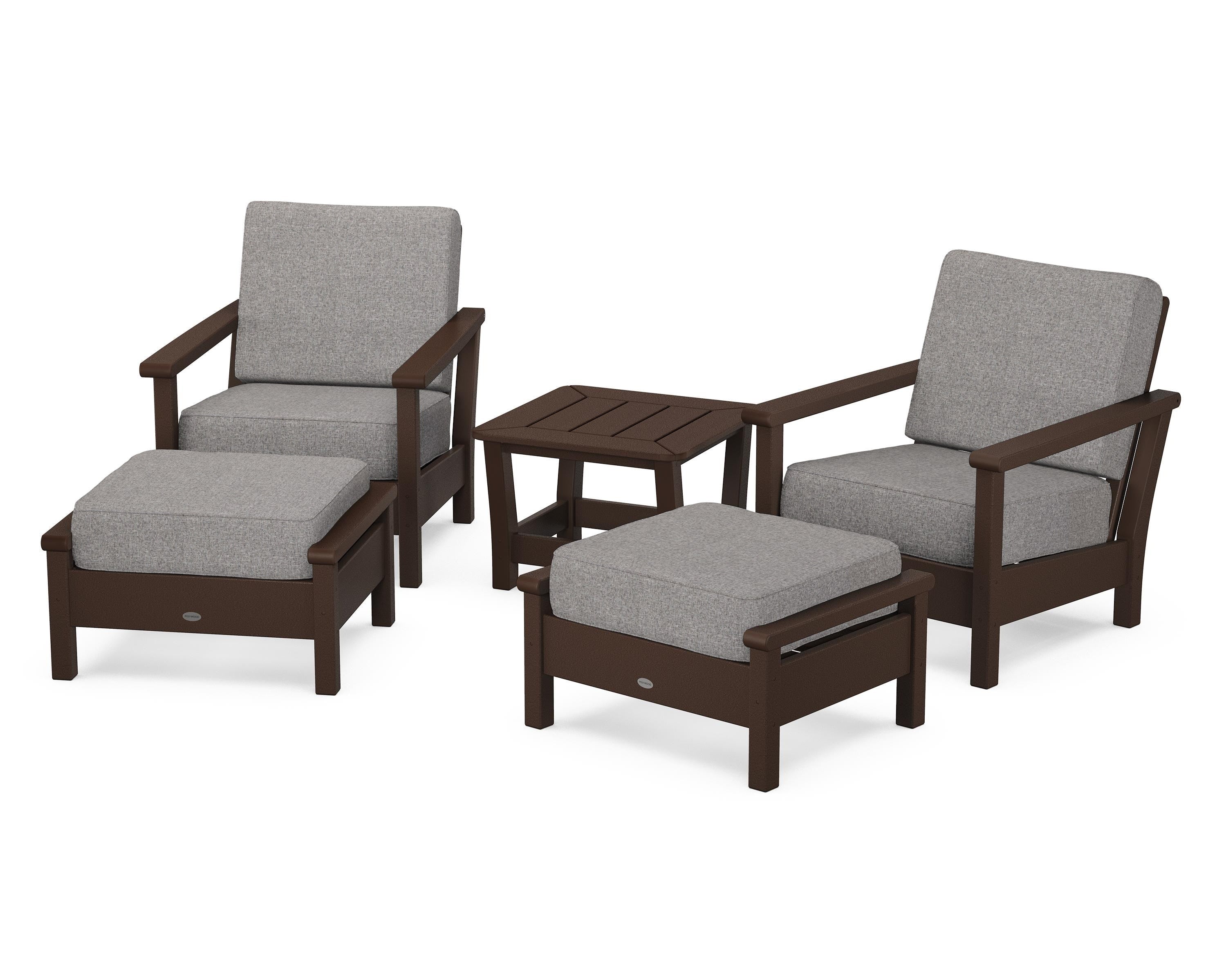 POLYWOOD® Harbour 5-Piece Deep Seating Chair Set in Mahogany / Grey Mist
