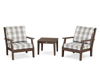 Country Living Wovendale 3-Piece Deep Seating Set in Mahogany / Buffalo Plaid Grey Mist