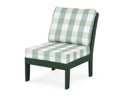 POLYWOOD® Braxton Modular Armless Chair in Green / Buffalo Plaid Glacier Spa