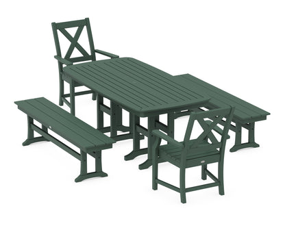 POLYWOOD® Braxton 5-Piece Dining Set with Benches in Green