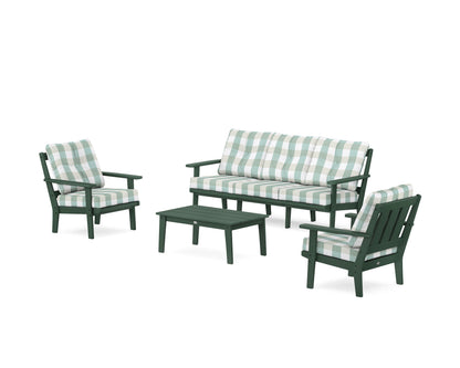 POLYWOOD® Oxford 4-Piece Deep Seating Set with Sofa in Green / Buffalo Plaid Glacier Spa