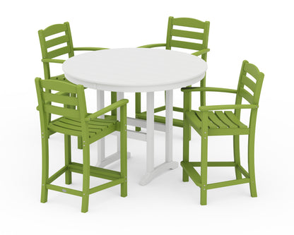 POLYWOOD® La Casa Café 5-Piece Round Farmhouse Counter Set in Lime / White