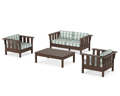 Martha Stewart by POLYWOOD® Acadia 4-Piece Deep Seating Set with Loveseat in Mahogany / Buffalo Plaid Glacier Spa