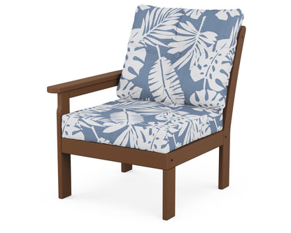 POLYWOOD® Vineyard Modular Left Arm Chair in Teak / Leaf Sky Blue