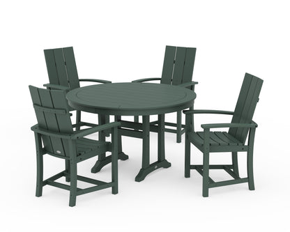 POLYWOOD® Modern Adirondack 5-Piece Round Dining Set with Trestle Legs in Green