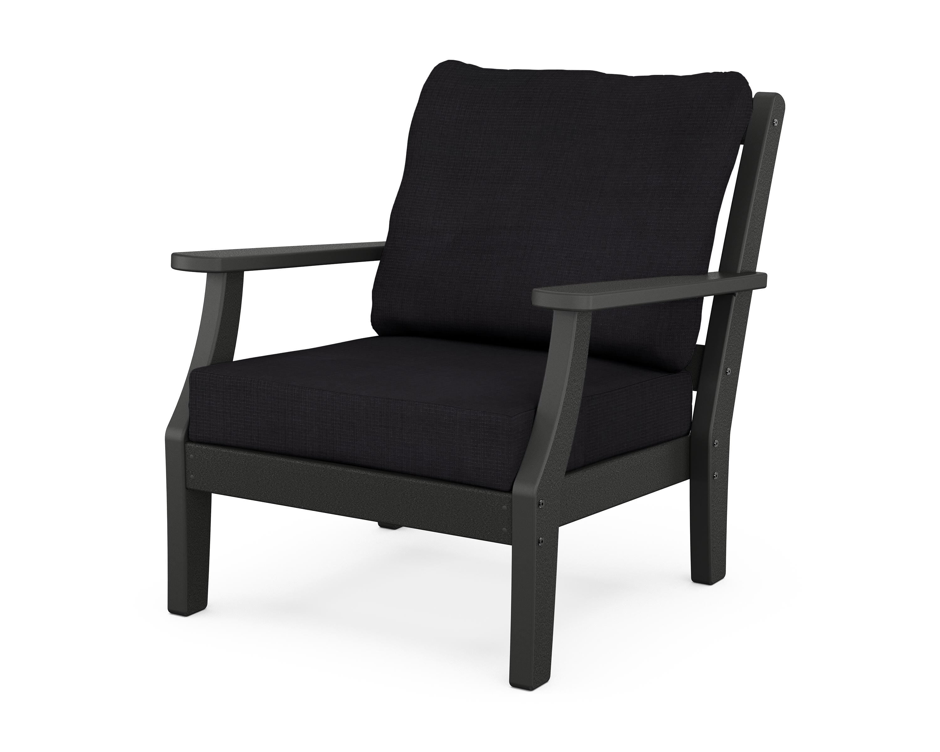 Martha Stewart by POLYWOOD® Chinoiserie Deep Seating Chair in Black / Midnight Linen