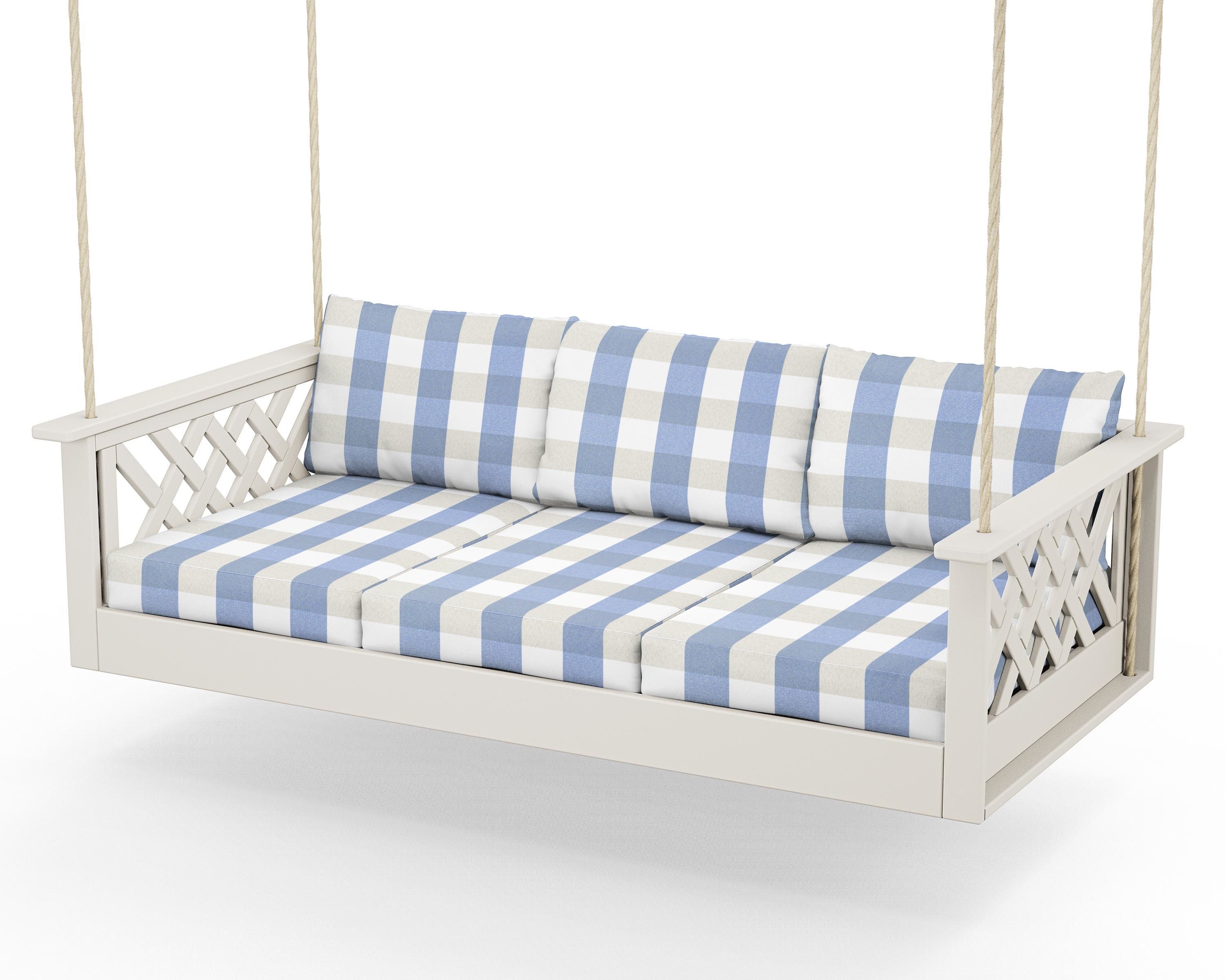 Country Living Wovendale Daybed Swing in Sand / Buffalo Plaid Sky Blue