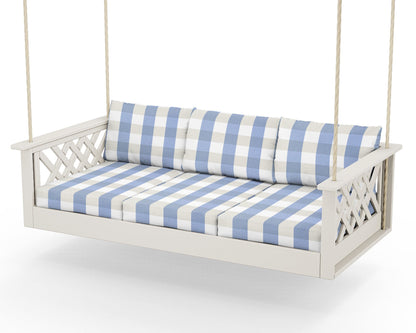 Country Living Wovendale Daybed Swing in Sand / Buffalo Plaid Sky Blue