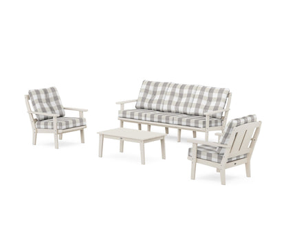 POLYWOOD® Mission 4-Piece Deep Seating Set with Sofa in Sand / Buffalo Plaid Grey Mist