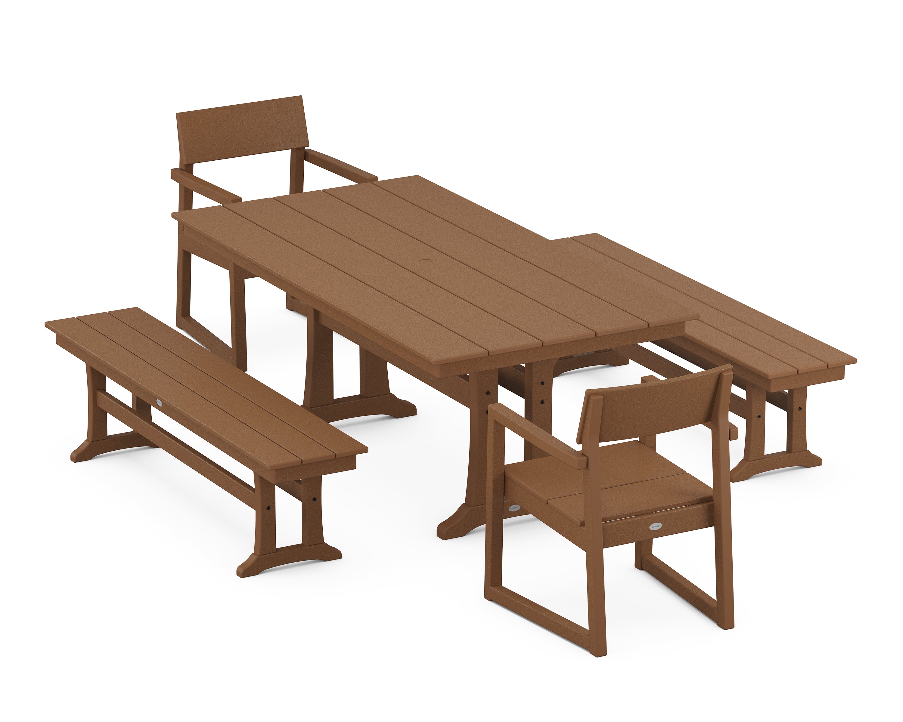 POLYWOOD® EDGE 5-Piece Farmhouse Dining Set With Trestle Legs in Teak